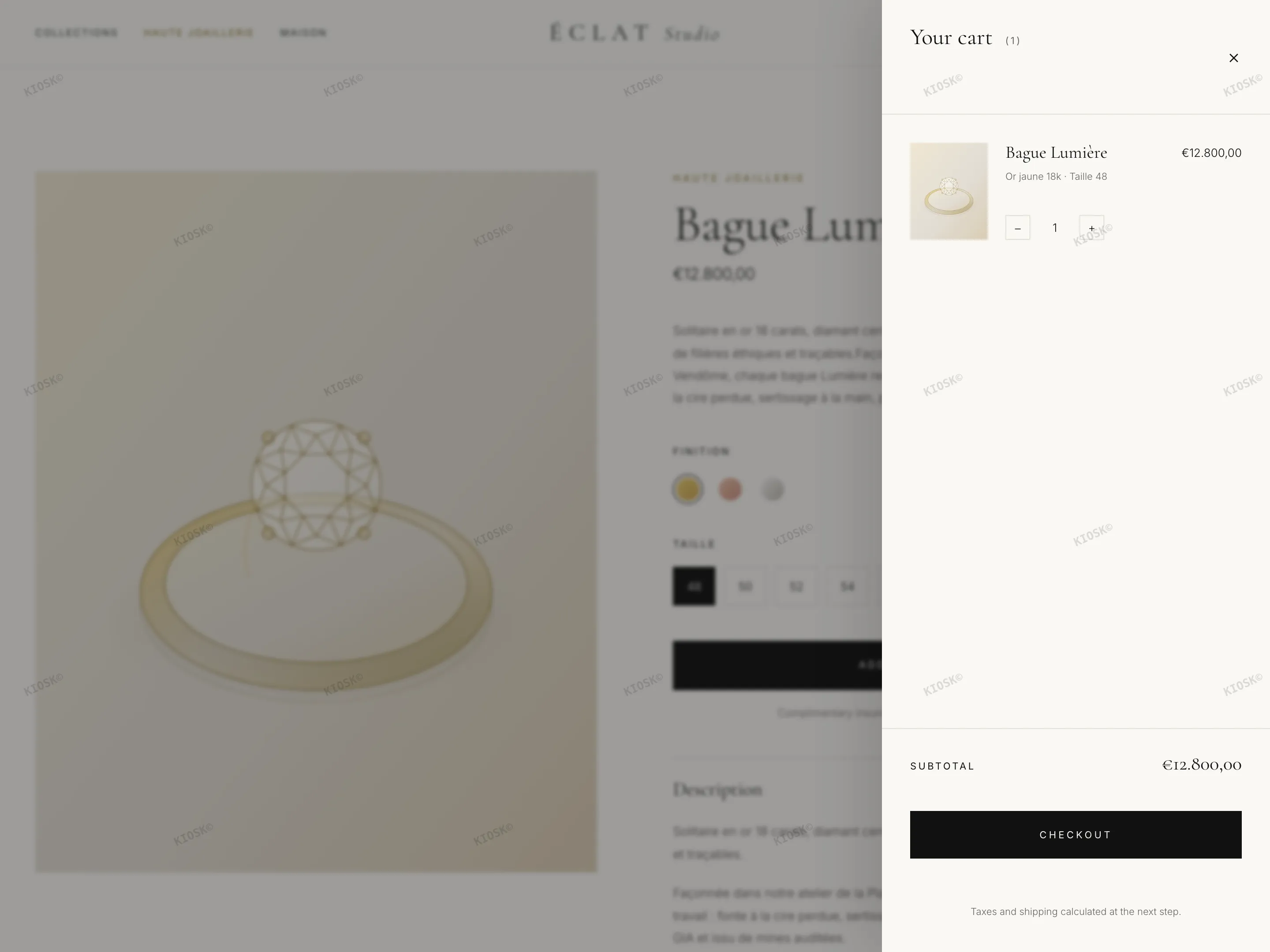 ÉCLAT cart drawer open over the product page