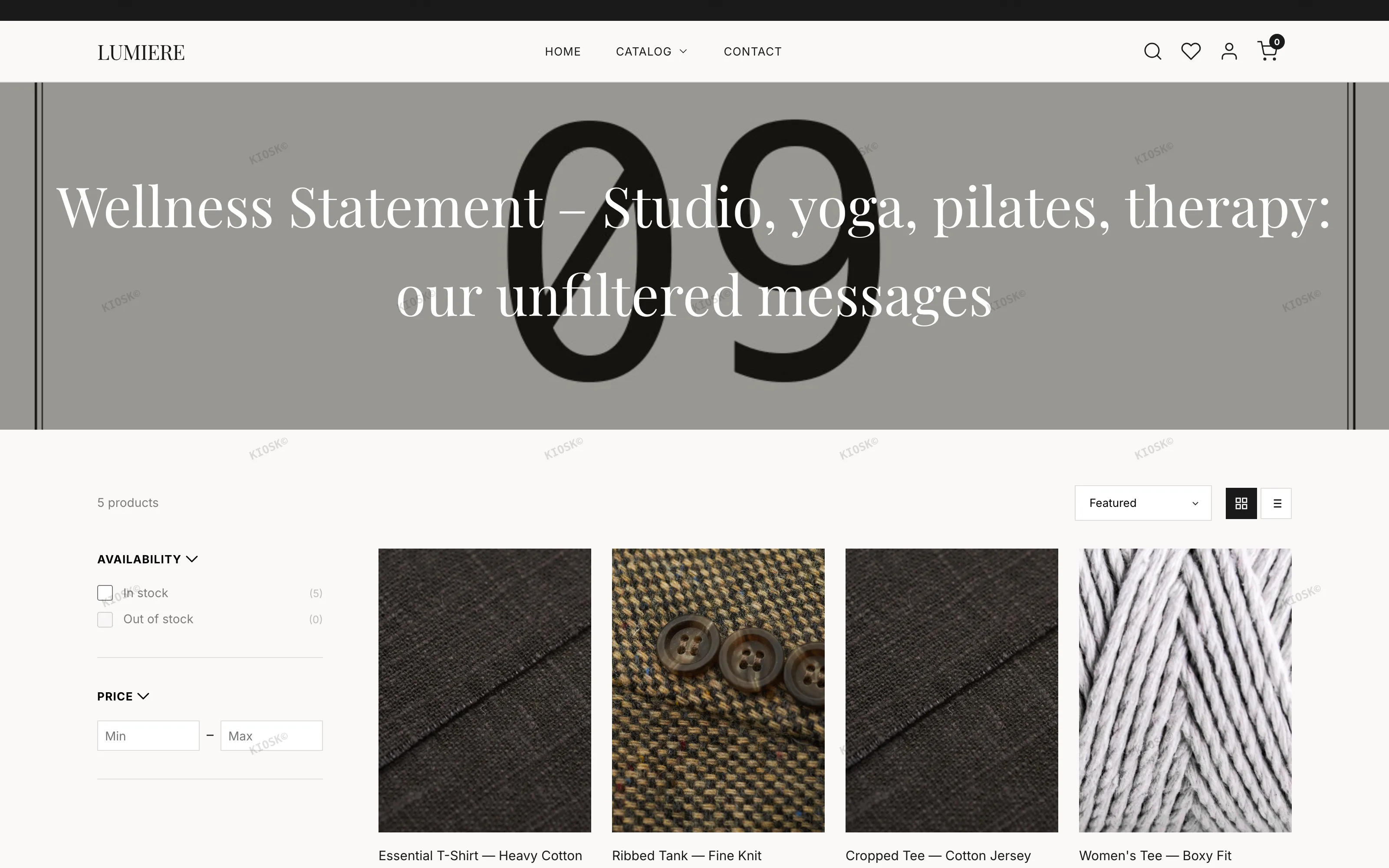 LUMIERE collection page with filters