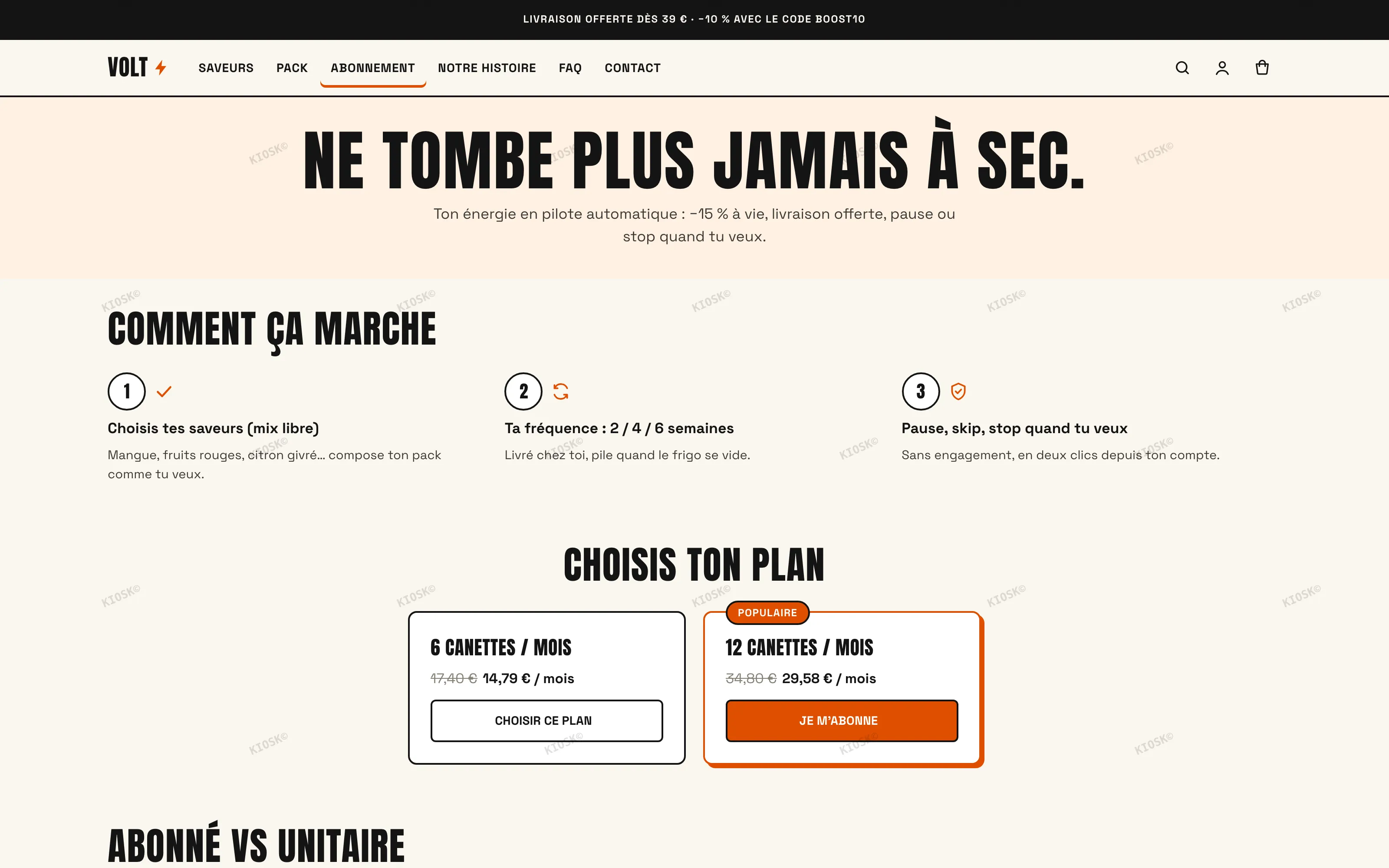 VOLT, page d’atterrissage abonnements